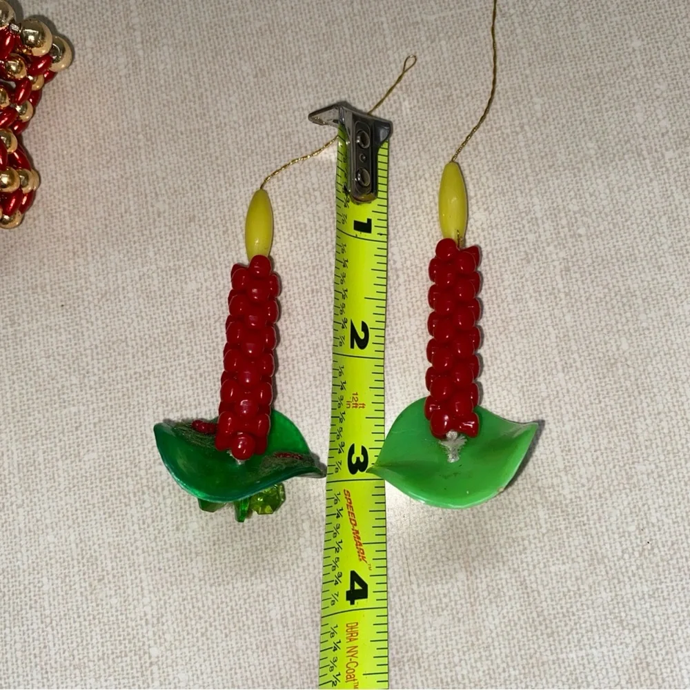 Vintage Handmade‎ Beaded Christmas Ornaments Bell Stocking Candlesticks 5 Pc Lot